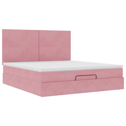 Estrutura de cama otomana com colchões 160x200 cm veludo rosa