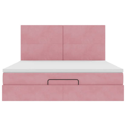 Estrutura de cama otomana com colchões 160x200 cm veludo rosa