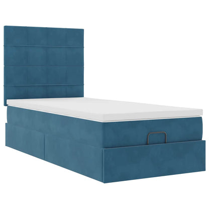 Estrutura cama otomana colchões 80x200 cm veludo azul escuro