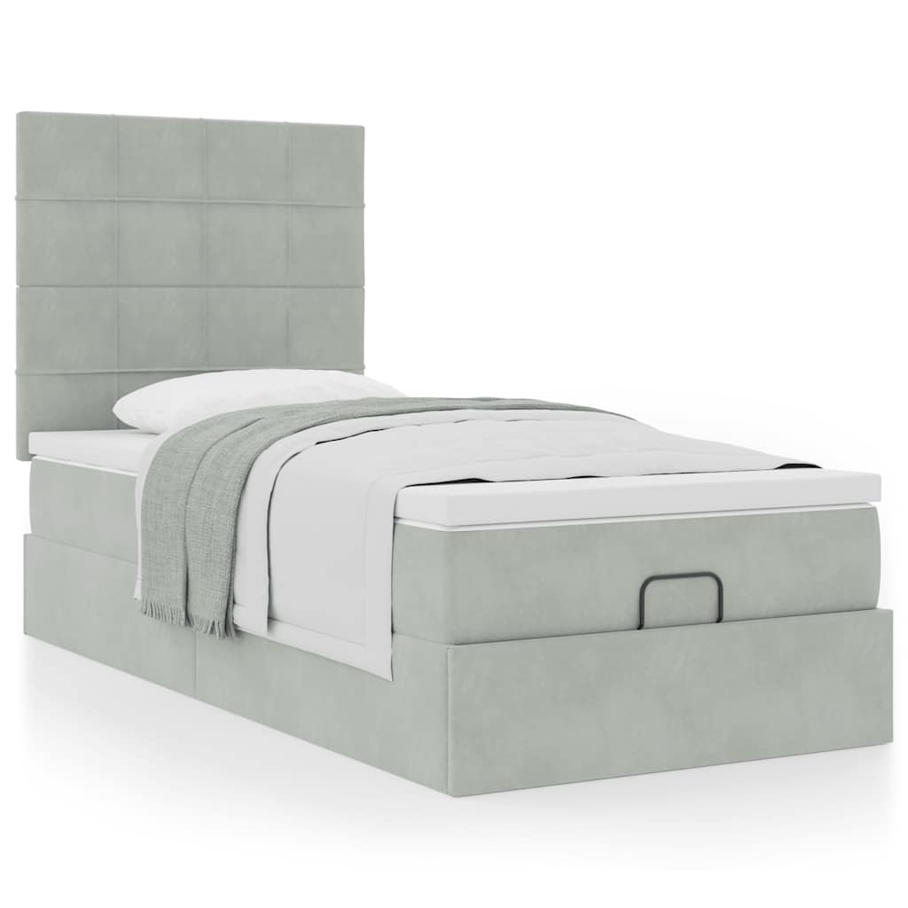 Estrutura cama otomana colchões 90x190 cm veludo cinzento claro