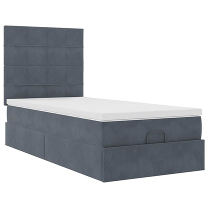 Estrutura cama otomana colchões 90x190cm veludo cinzento escuro