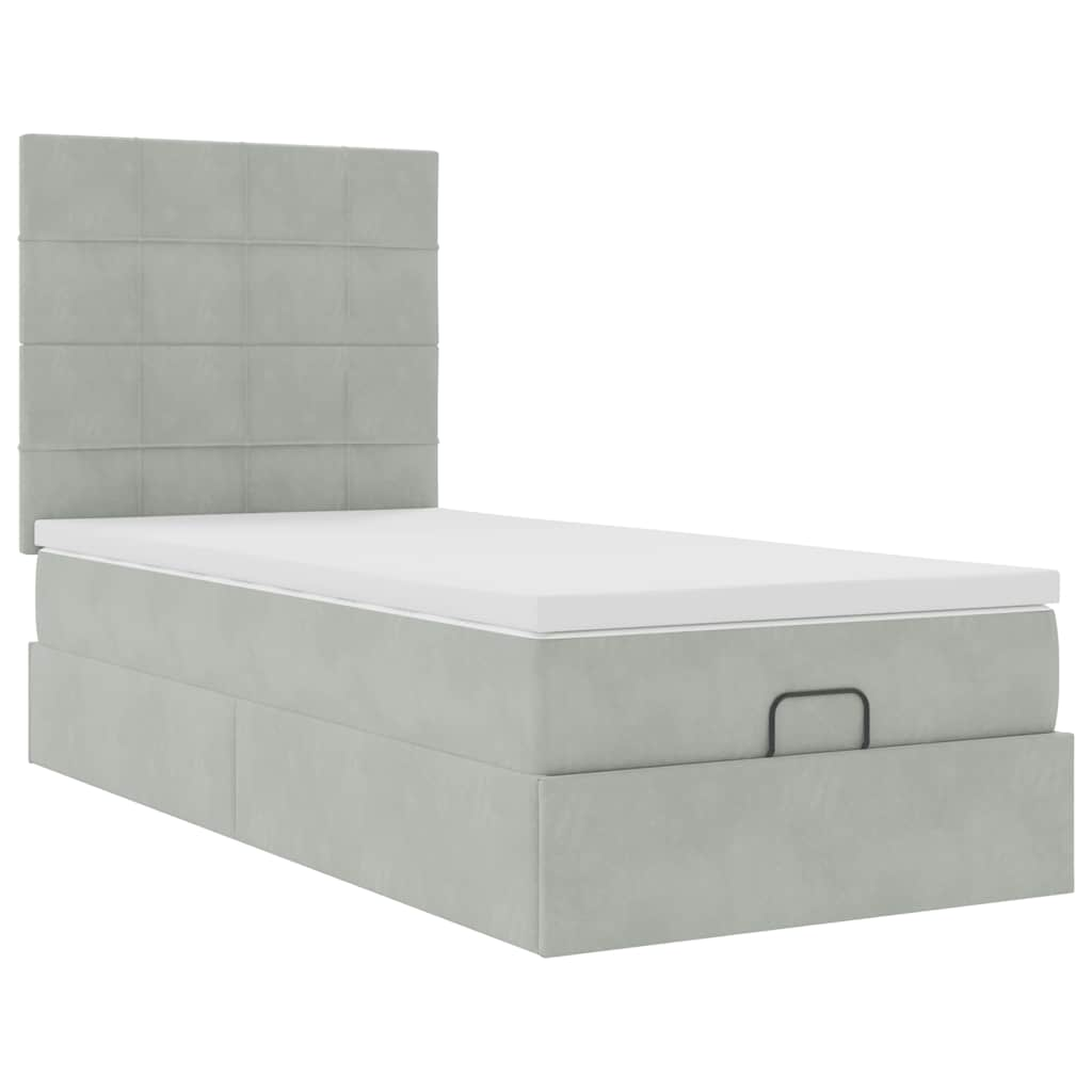 Estrutura cama otomana colchões 90x200 cm veludo cinzento claro