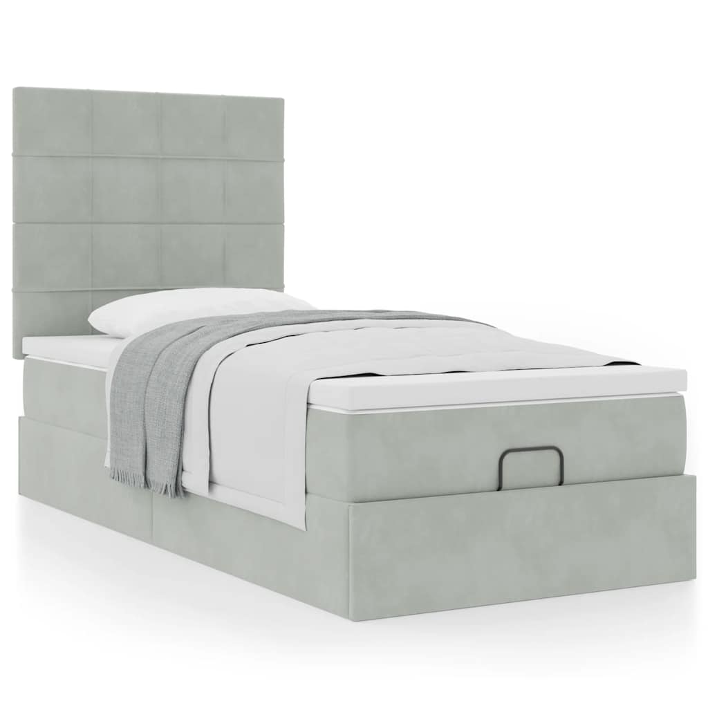 Estrutura cama otomana colchões 90x200 cm veludo cinzento claro