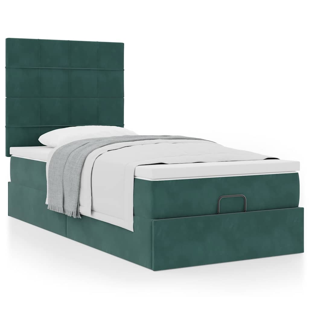 Estrutura de cama otomana colchões 90x200cm veludo verde escuro