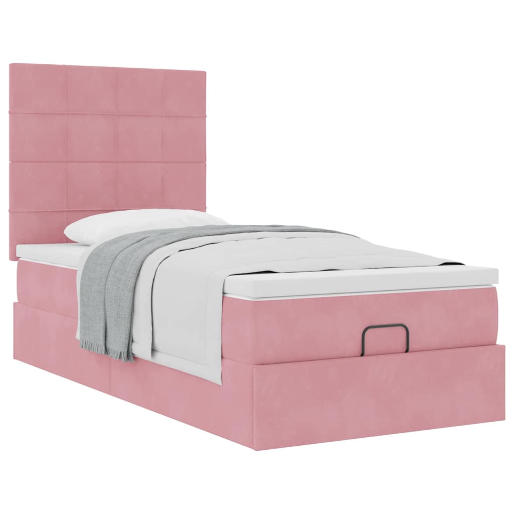 Estrutura de cama otomana com colchões rosa 90x200cm veludo