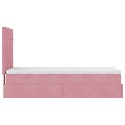 Estrutura de cama otomana com colchões rosa 90x200cm veludo