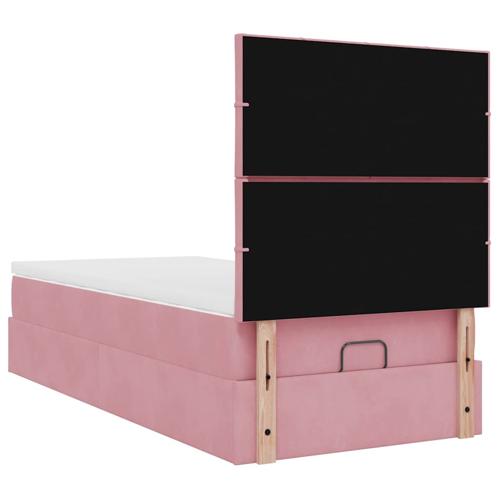 Estrutura de cama otomana com colchões rosa 90x200cm veludo