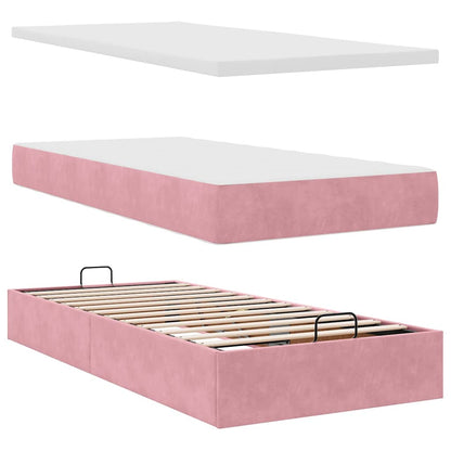 Estrutura de cama otomana com colchões rosa 90x200cm veludo