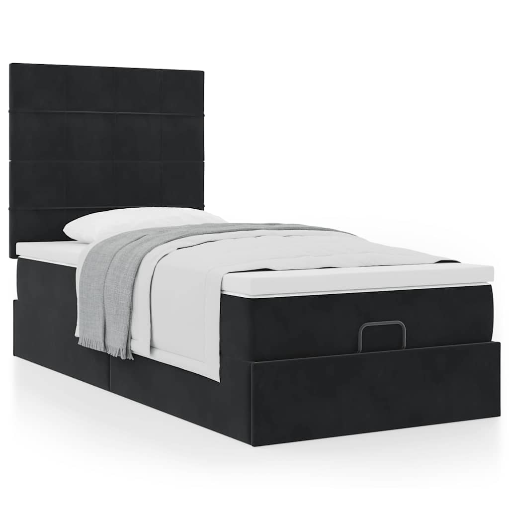 Estrutura de cama otomana vidaXL com colchões preto 100x200cm Veludo