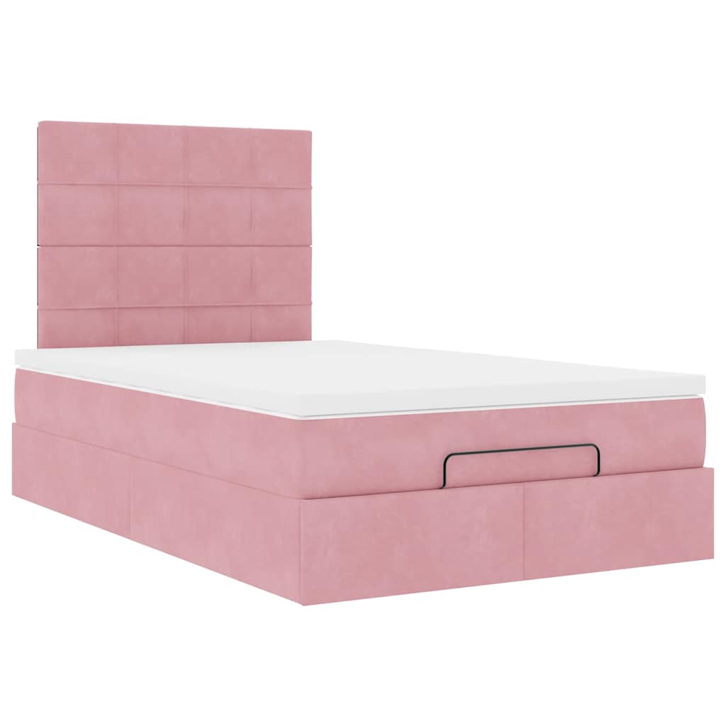 Estrutura de cama otomana com colchões 120x200 cm veludo rosa