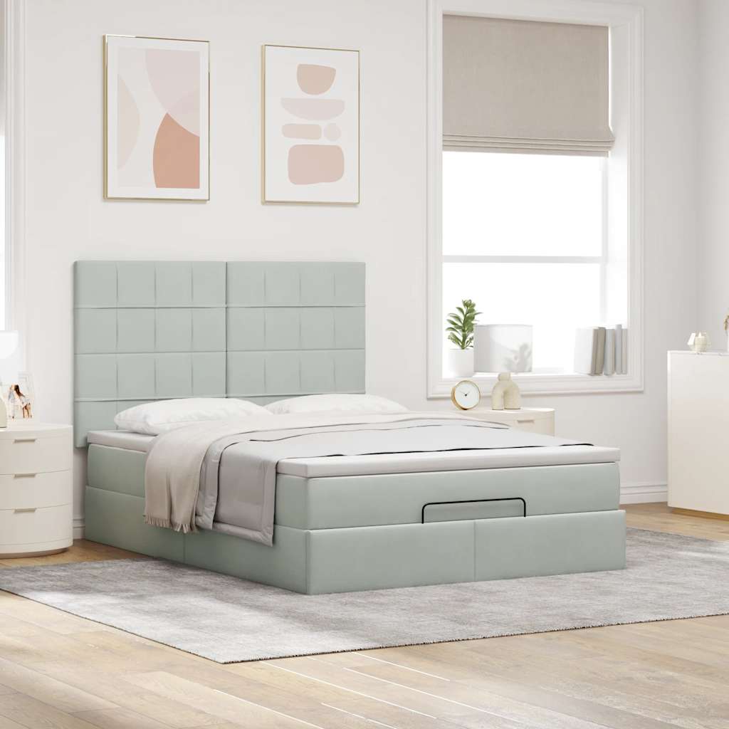 Estrutura de cama otomana com colchões 140x190cm cinzento claro