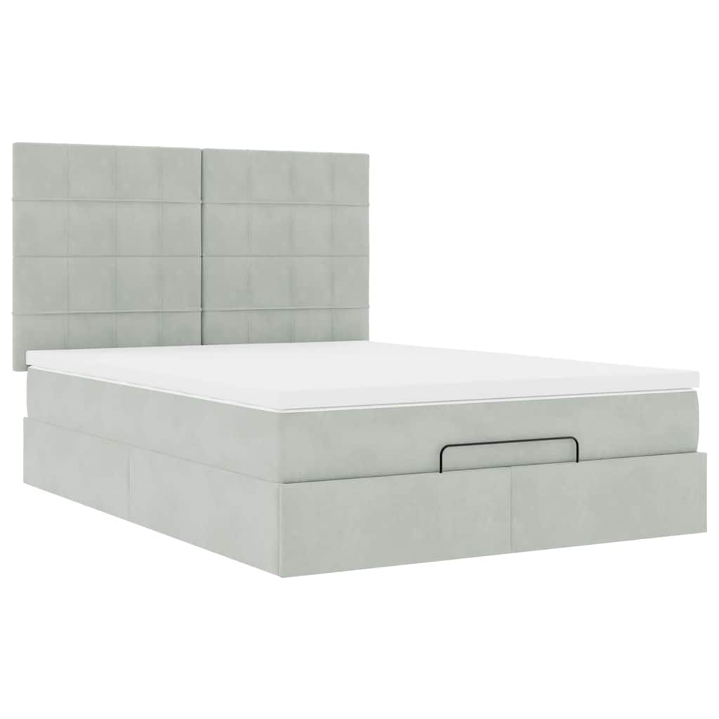 Estrutura de cama otomana com colchões 140x190cm cinzento claro