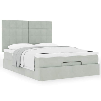 Estrutura de cama otomana com colchões 140x190cm cinzento claro