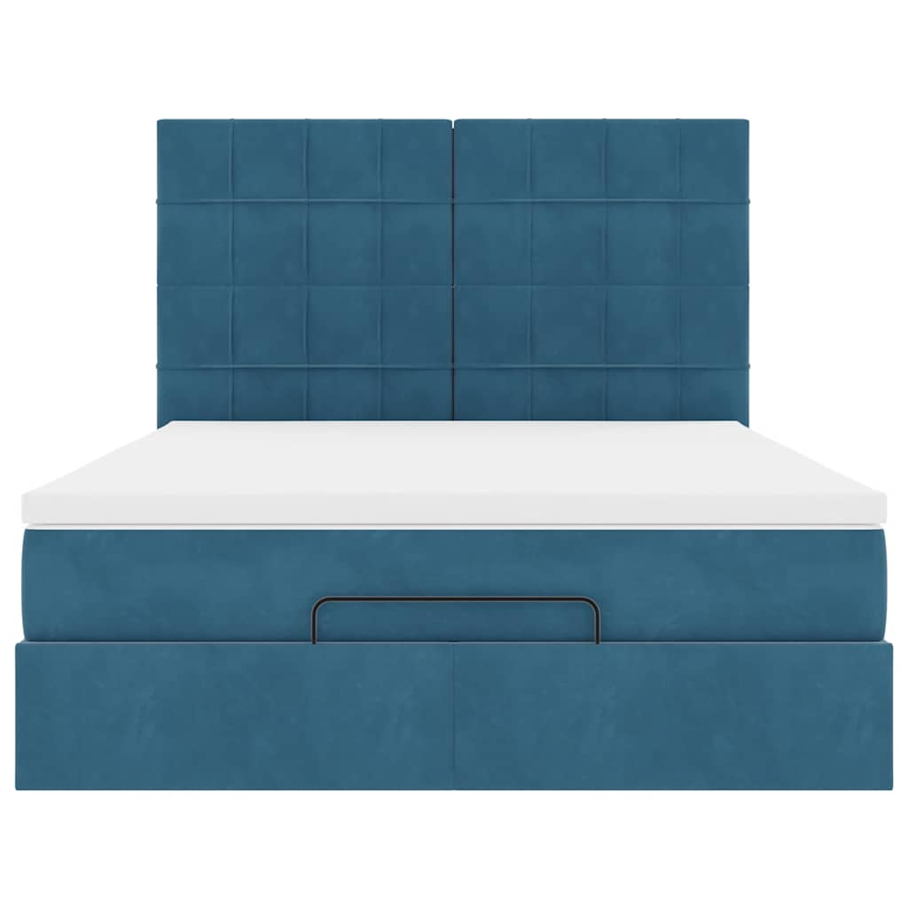 Estrutura cama otomana colchões 140x190 cm veludo azul escuro