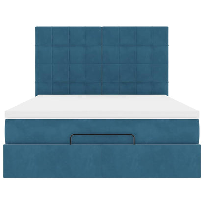 Estrutura cama otomana colchões 140x190 cm veludo azul escuro