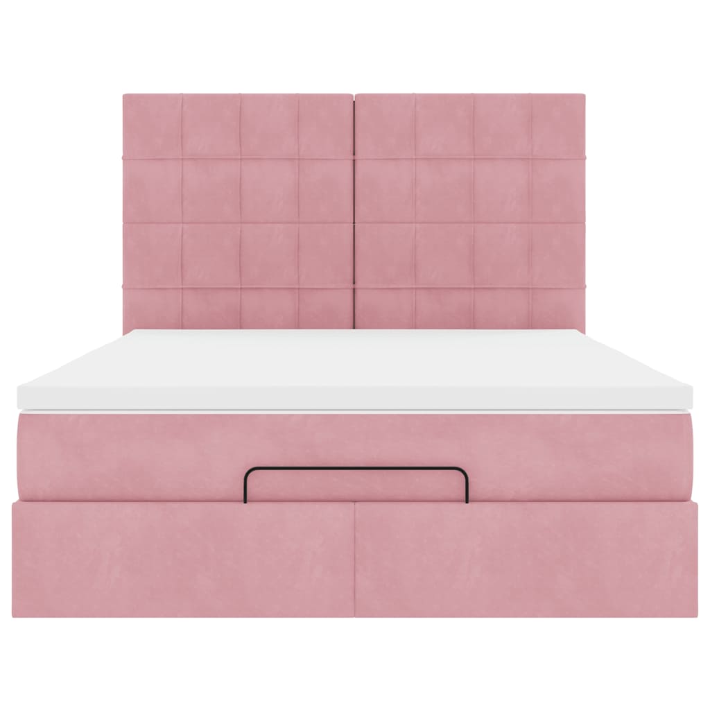 Estrutura de cama otomana com colchões 140x190 cm veludo rosa