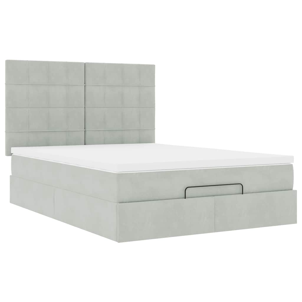 Estrutura cama otomana colchões 140x200cm veludo cinzento claro