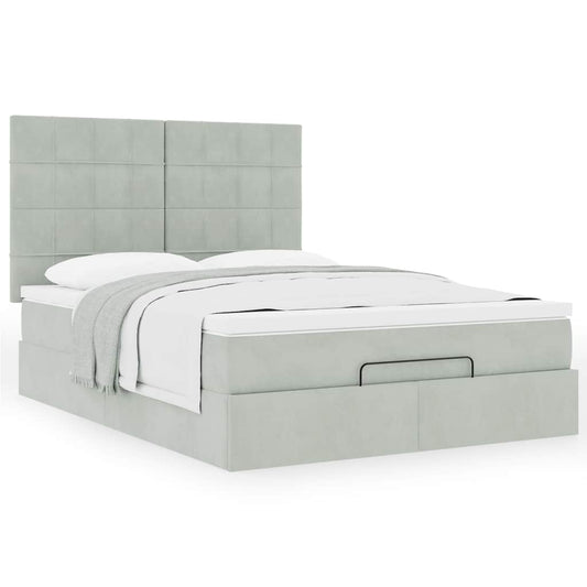 Estrutura cama otomana colchões 140x200cm veludo cinzento claro