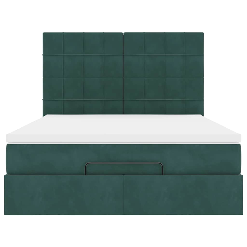 Estrutura cama otomana colchões 140x200 cm veludo verde escuro