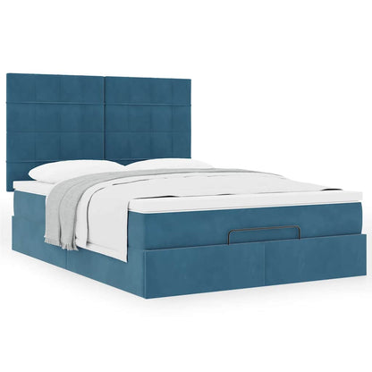 Estrutura de cama otomana colchões 140x200cm veludo azul escuro