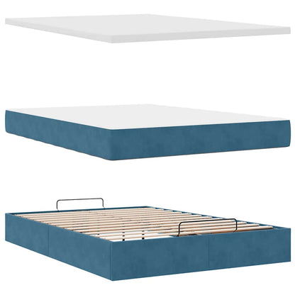 Estrutura de cama otomana colchões 140x200cm veludo azul escuro