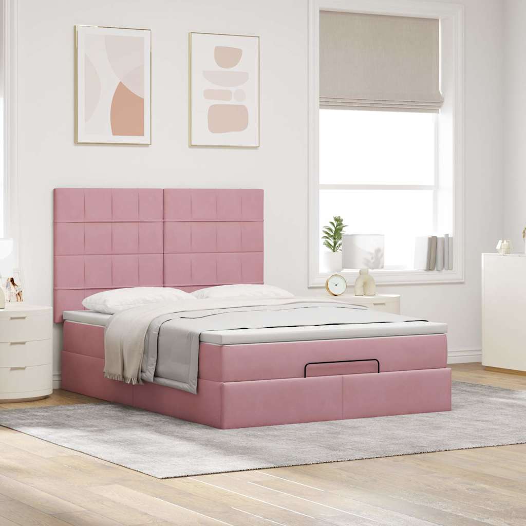 Estrutura de cama otomana com colchões 140x200 cm veludo rosa