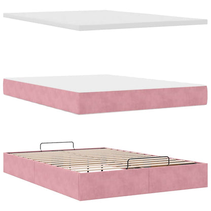 Estrutura de cama otomana com colchões 140x200 cm veludo rosa