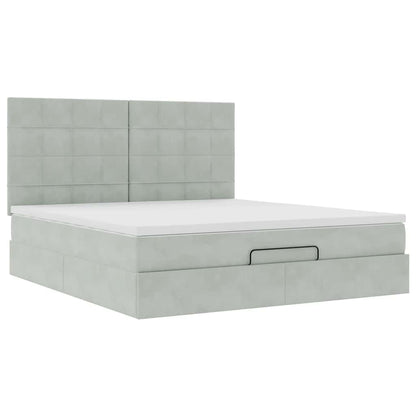 Estrutura cama otomana colchões 160x200cm veludo cinzento claro