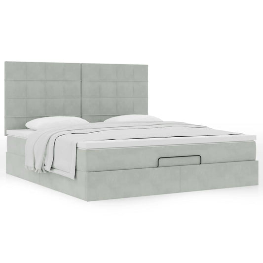 Estrutura cama otomana colchões 160x200cm veludo cinzento claro