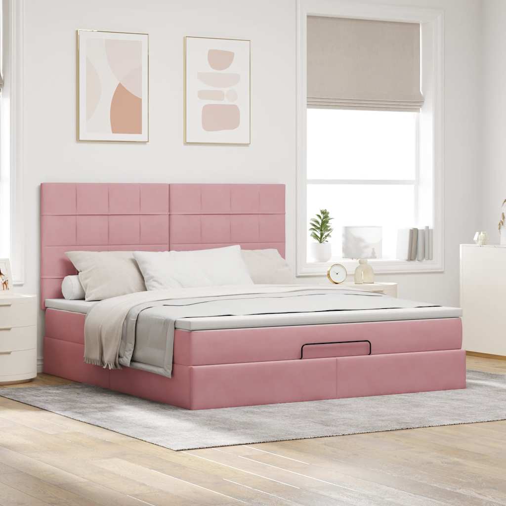 Estrutura de cama otomana com colchões 160x200 cm veludo rosa