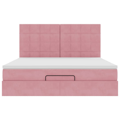 Estrutura de cama otomana com colchões 160x200 cm veludo rosa