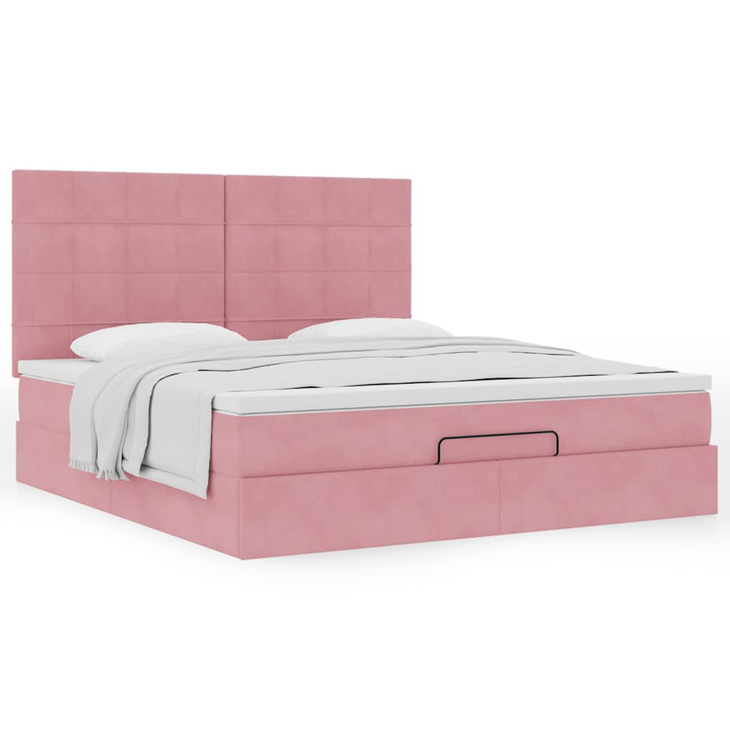 Estrutura de cama otomana com colchões 160x200 cm veludo rosa