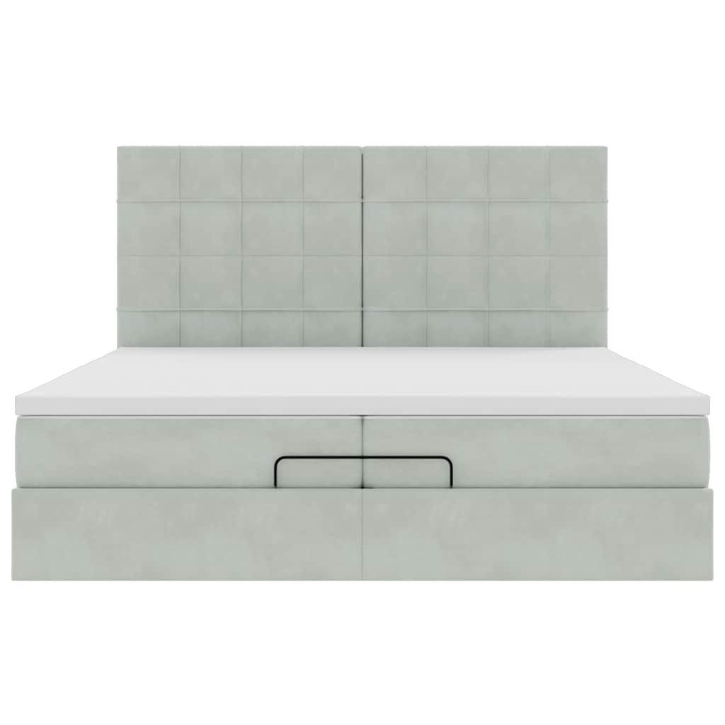 Estrutura cama otomana colchões 200x200cm veludo cinzento claro