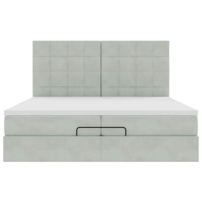 Estrutura cama otomana colchões 200x200cm veludo cinzento claro