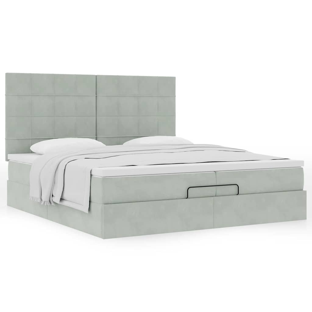 Estrutura cama otomana colchões 200x200cm veludo cinzento claro