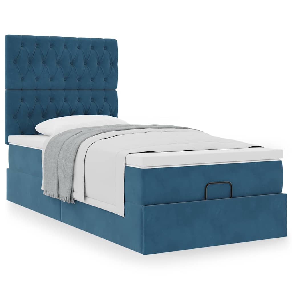 Estrutura cama otomana colchões 80x200 cm veludo azul escuro