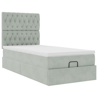 Estrutura cama otomana colchões 90x190 cm veludo cinzento claro