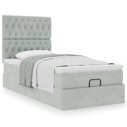 Estrutura cama otomana colchões 90x190 cm veludo cinzento claro