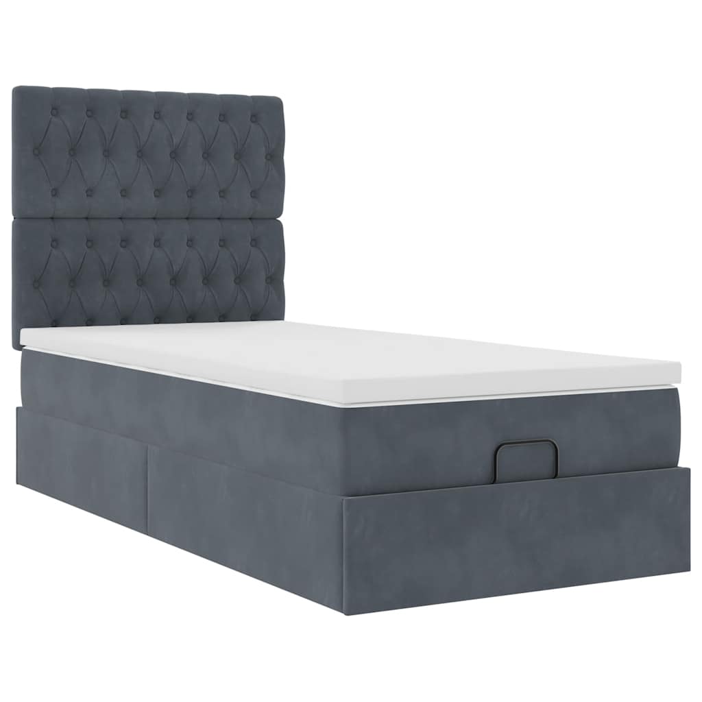 Estrutura cama otomana colchões 90x190cm veludo cinzento escuro