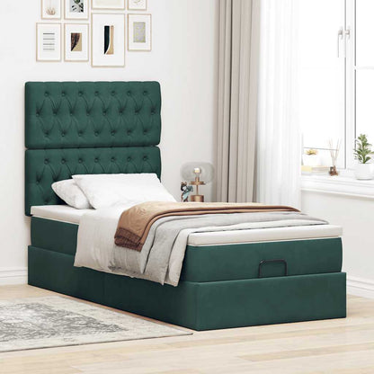 Estrutura cama otomana colchões 90x190cm veludo verde escuro