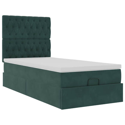 Estrutura cama otomana colchões 90x190cm veludo verde escuro