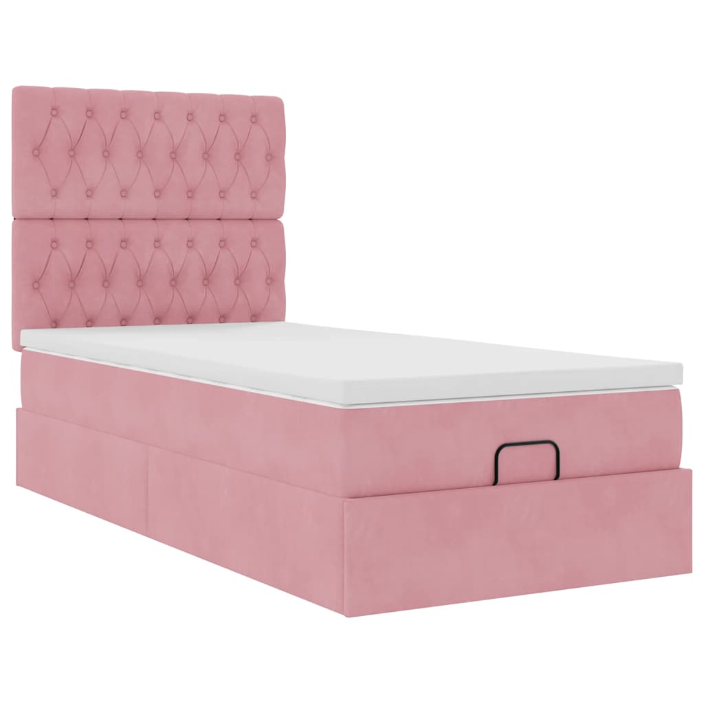 Estrutura de cama otomana com colchões 90x190 cm veludo rosa