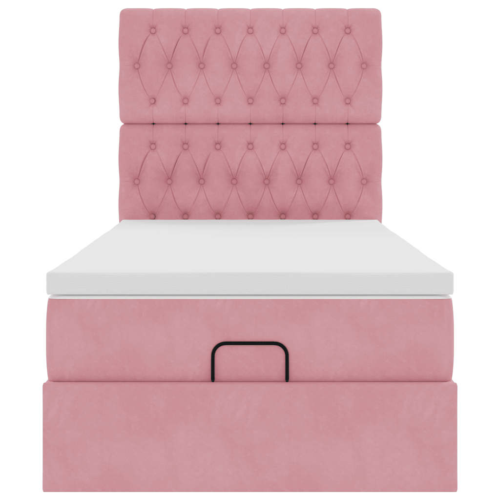 Estrutura de cama otomana com colchões 90x190 cm veludo rosa