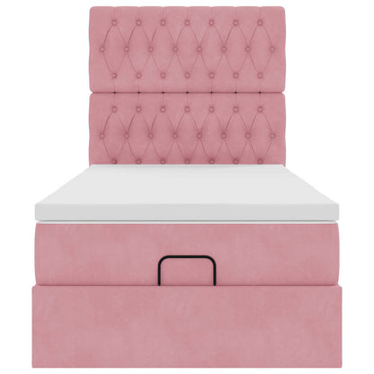 Estrutura de cama otomana com colchões 90x190 cm veludo rosa