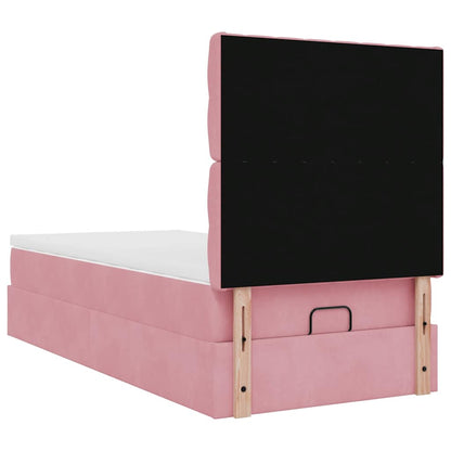 Estrutura de cama otomana com colchões 90x190 cm veludo rosa