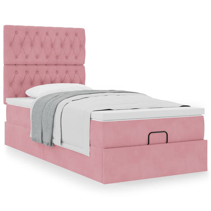 Estrutura de cama otomana com colchões 90x190 cm veludo rosa