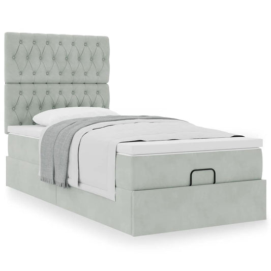 Estrutura cama otomana colchões 90x200 cm veludo cinzento claro