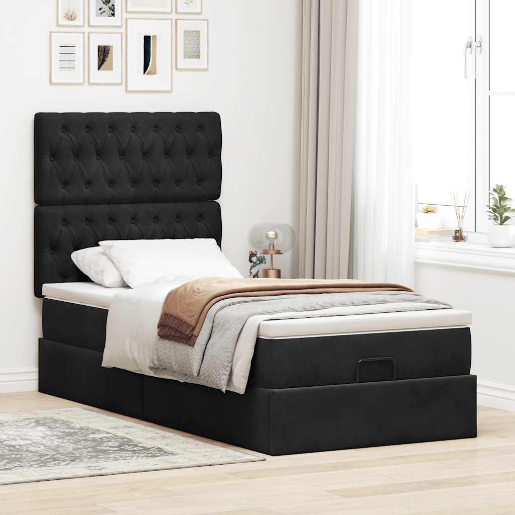 Estrutura de cama otomana vidaXL com colchões preto 100x200cm Veludo