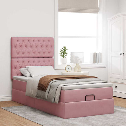 moldura de cama otomana vidaXL com colchões rosa 100x200cm veludo