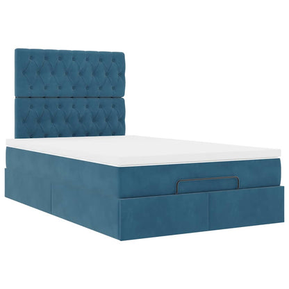 Estrutura cama otomana colchões 120x200cm veludo azul escuro